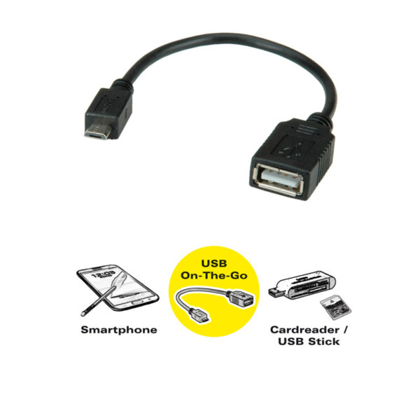 Roline VALUE USB2.0 kabel TIP A(F) na Micro B(M), 0.15m, crni
