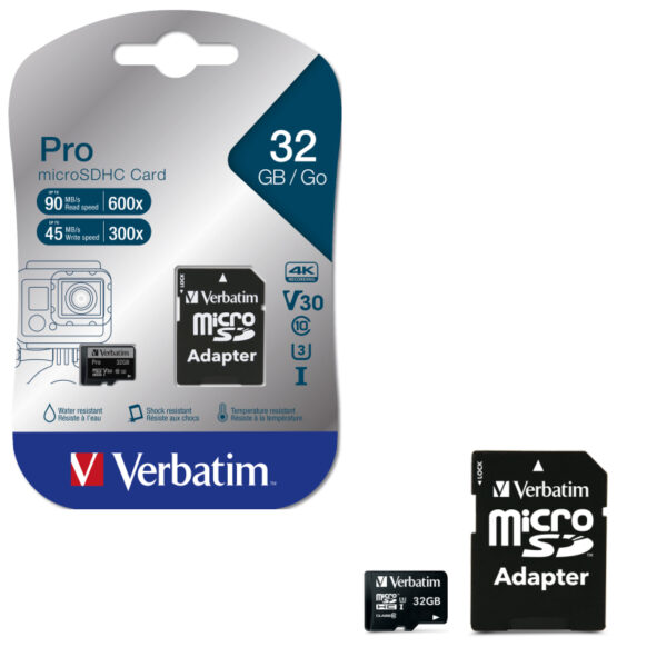 Verbatim memorijska kartica PRO Micro SDHC 32GB, U3, A2, V30, Class 10 Card + adapter