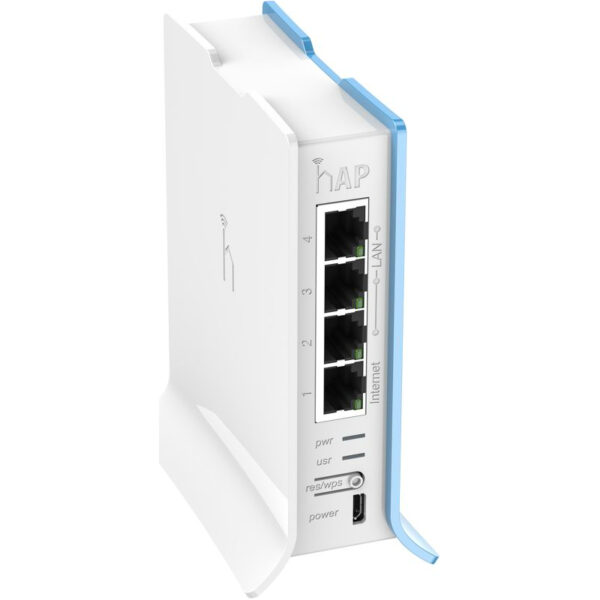 32423_2 Mikrotik RB941-2nD-TC hAP Lite tower, 650MHz CPU, 32MB RAM, 4×LAN, 2.4Ghz 802.11b/g/n, integrirana antena, RouterOS L4, tower kućište, PSU