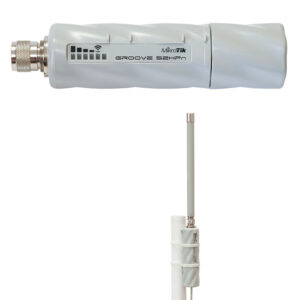 Mikrotik RB GrooveA-52HPn, 600MHz Atheros CPU, 64MB RAM,1×LAN, ugrađeno 2.4/5GHz 802.11a/b/g/n, RouterOS L4, PoE injector, 24V strujni adapter, 6dBi Omni antena