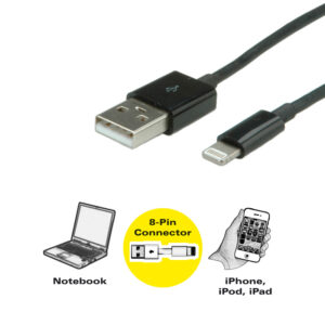Roline VALUE Lightning na USB kabel za iPhone/iPad/iPod, 1.8m, crni