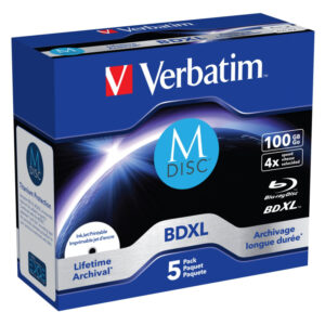 M-Disc Lifetime Archival Verbatim 100GB BD-R XL 4× Inkjet Printable 5 pack JC