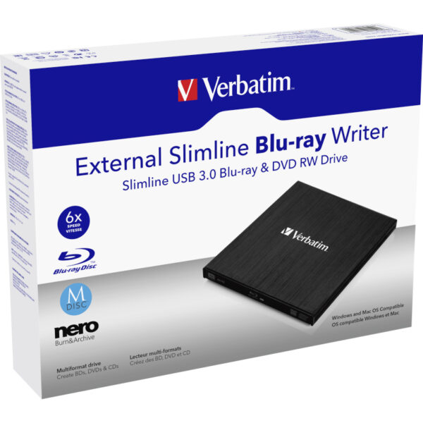 34348-02 Verbatim Blu-Ray Slimline vanjski snimač, M-Disc kompatibilan, USB3.0, crni