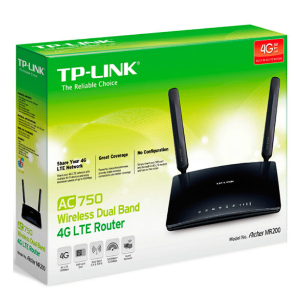 TP-Link AC750 Archer MR200 bežični usmjerivač, Dual-Band 4G LTE, 300Mbps/433Mbps (2.4GHz/5GHz), 802.11a/b/g/n/ac, 1×WAN, 3×LAN, utor za SIM karticu, 2×odvojive antene