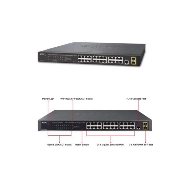 PLANET IPv4/IPv6, 24-Port 10/100/1000Base-T + 2-Port 100/1000MBPS SFP L2/L4 SNMP Manageable Gigabit Ethernet Switch
