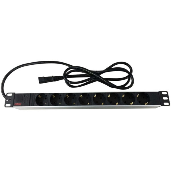Roline strujna priključnica 19", 8×Schuko, IEC3200 C14(M) UPS priključak kabela, 2.0m, aluminium