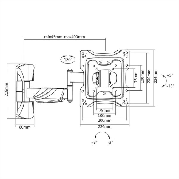 Roline VALUE zidni nosač monitora, 5 spojeva, nosivost 25kg, crni