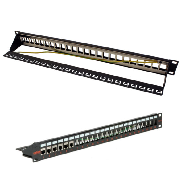 Roline 24-portni Patch Panel (prazni) 19" Keystone STP Cat.5/6/6a/Class E, crni