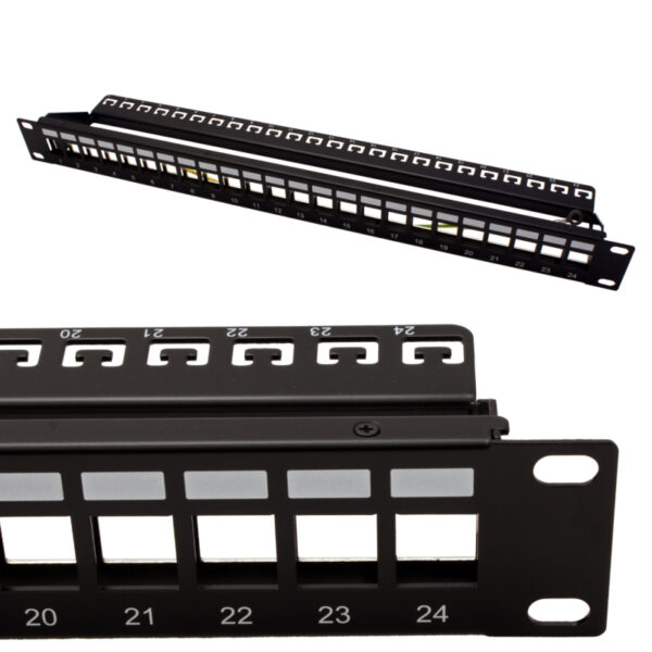 Roline 24-portni Patch Panel (prazni) 19" Keystone STP Cat.5/6/6a/Class E, crni