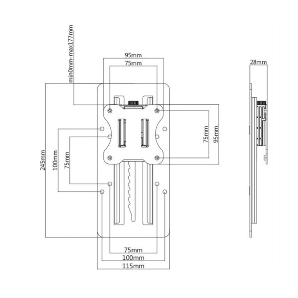 Roline okomiti VESA 75mm/100mm držač, nosivost do 8kg