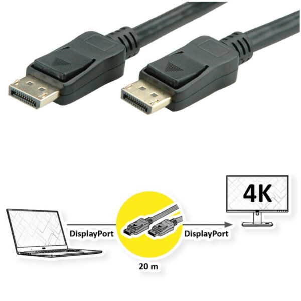 Roline VALUE DisplayPort kabel v1.2 aktivni, M/M, 20m, crni