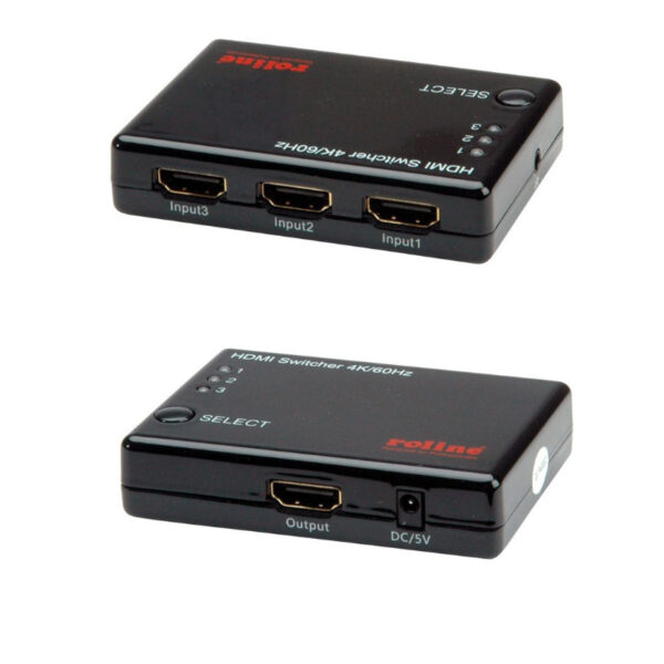 Roline HDMI trosmjerni preklopnik + daljinski upravljač, 4K (3 ulaza/1 izlaz)