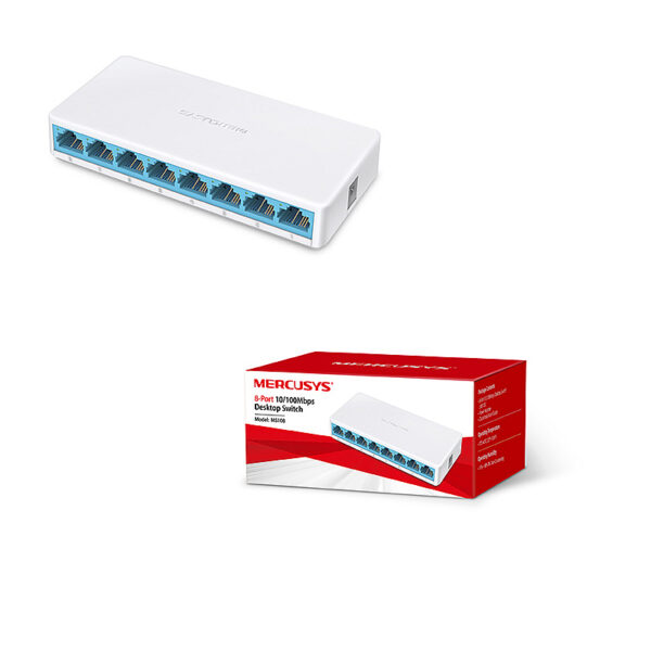 Mercusys 8-port mini Desktop preklopnik (Switch), 8×10/100M RJ45 ports, plastično kućište