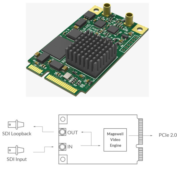 Magewell Pro capture mini SDI, mini PCIe, 1-channel SDI with loop through, 7mm heatsink, Windows/Linux/Mac (11130)