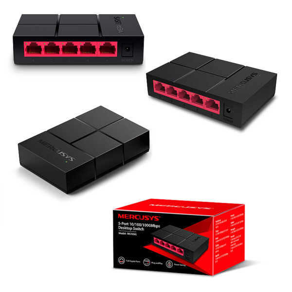 Mercusys 5-port Gigabit mini Desktop preklopnik (Switch), 5×10/100/1000M RJ45 ports, plastično kućište