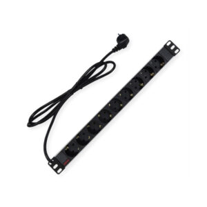 Roline strujna priključnica 19", 9×Schuko, 45°, 16A, Schuko priključak kabela, 2.0m, aluminium