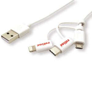 Roline USB2.0 kabel za punjenje i prijenos podataka, 8pin + MicroB + Type-C, 1.0m, bijeli