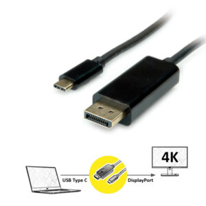 Roline VALUE USB-C - DP kabel, M/M, 1.0m, crni