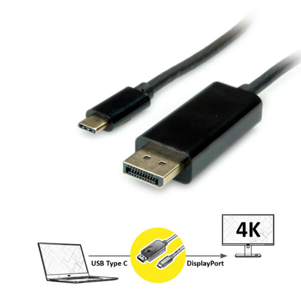 Roline VALUE USB-C - DP kabel, M/M, 1.0m, crni