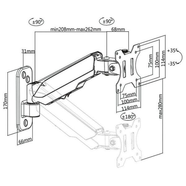 Roline VALUE zidni nosač za monitor, 4 spoja, Pivot, nosivost 8kg, crni