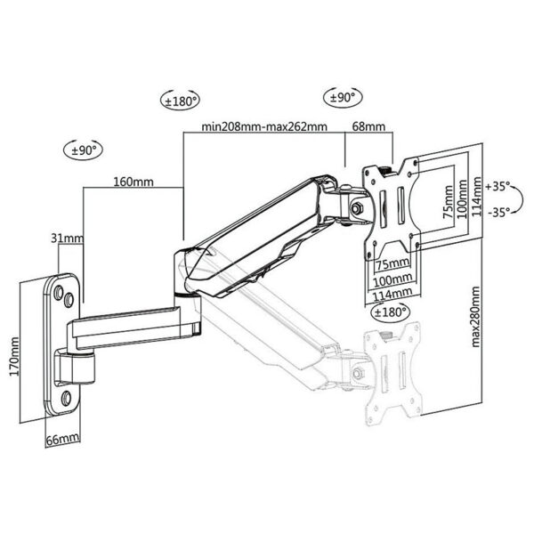 Roline VALUE zidni nosač za monitor, 5 spojeva, Pivot, nosivost 8kg, crni