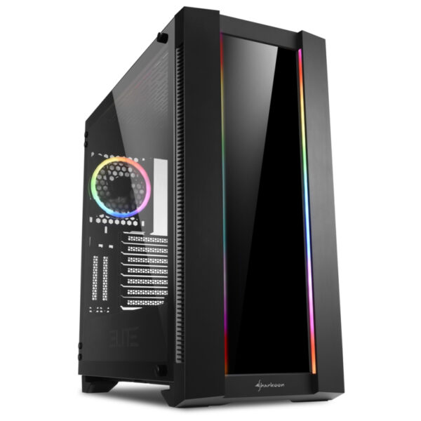 Sharkoon ELITE SHARK CA200G Tower E-ATX kućište, bez napajanja, prozirna bočna stranica, RGB ventilator stražnji 1×120, crno