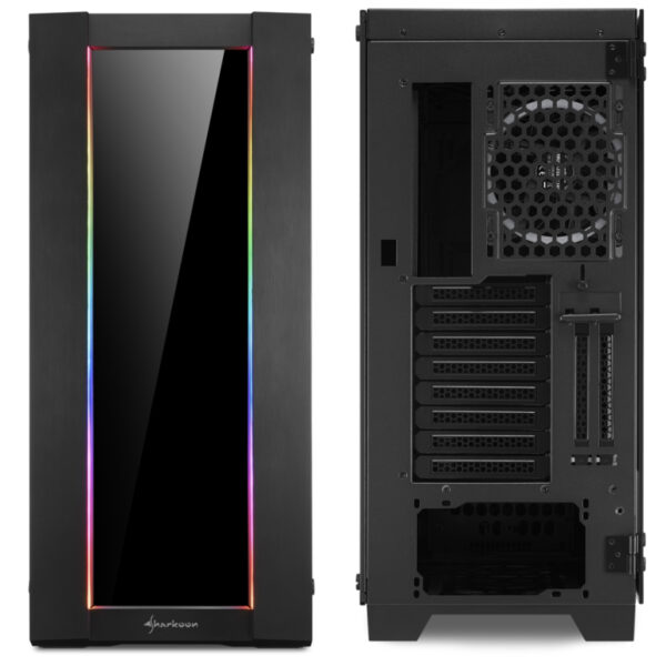 Sharkoon ELITE SHARK CA200G Tower E-ATX kućište, bez napajanja, prozirna bočna stranica, RGB ventilator stražnji 1×120, crno