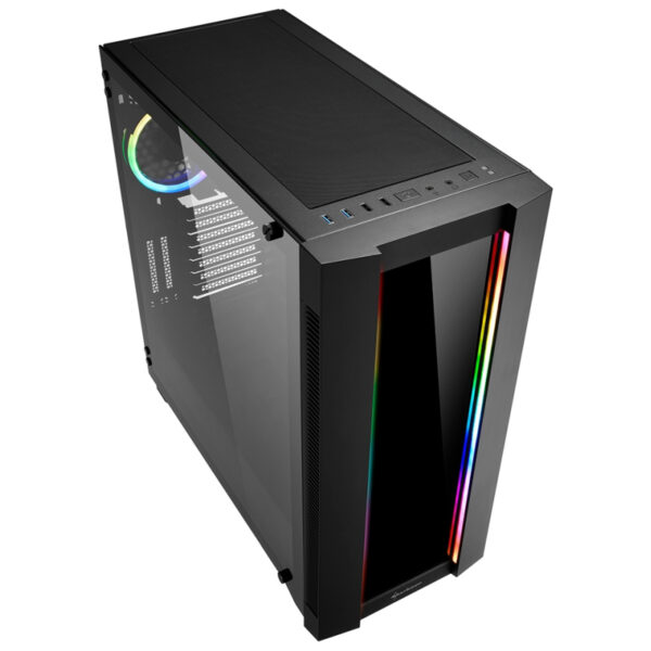 Sharkoon ELITE SHARK CA200G Tower E-ATX kućište, bez napajanja, prozirna bočna stranica, RGB ventilator stražnji 1×120, crno