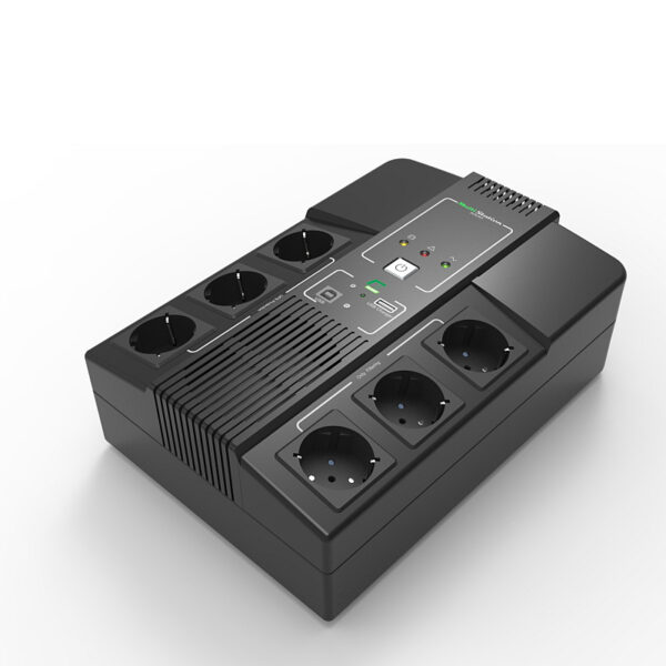 46316_01 Elsist UPS Multistation 1000VA/600W, Line-Interactive, discharge, overcharging, overload protection, 6×Schuko, USB×2, 1x9Ah, 5min. autonomija