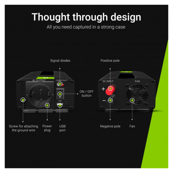 Green Cell strujni inverter 24V na 230V, 1000W, Pure Sine Wave (INV18)