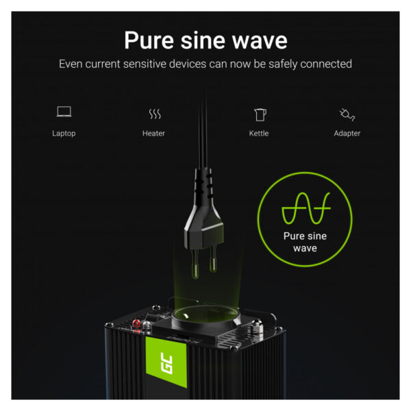 Green Cell strujni inverter 24V na 230V, 500W/1000W Pure Sine Wave (INV17)