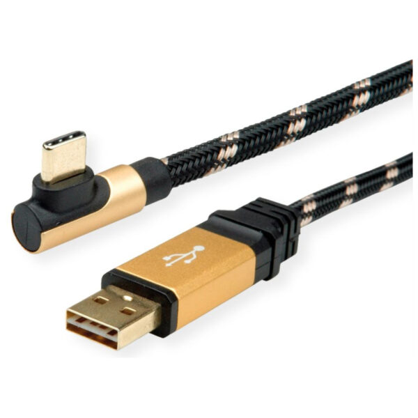 47794_01 Roline GOLD USB2.0 kabel TIP A (M) - USB-C (M) kutni, 3.0m, crno/zlatni