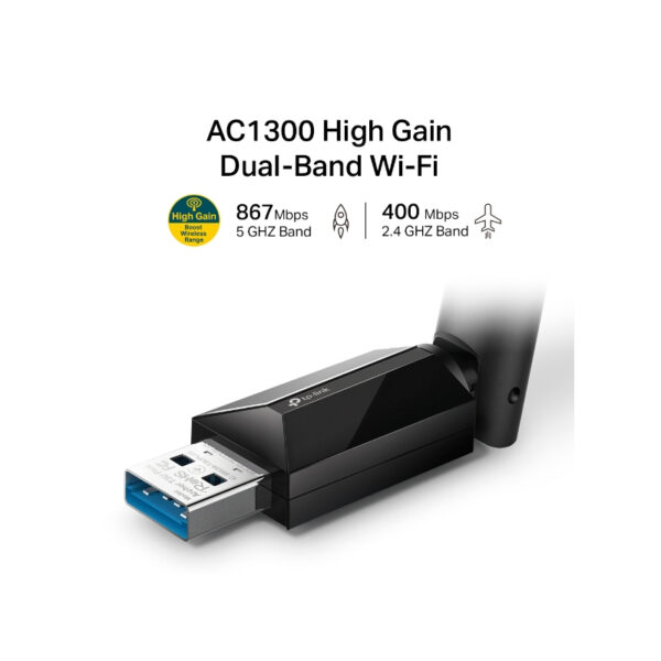 TP-Link AC1300 Archer T3U Plus bežični High-Gain Dual-Band USB3.0 adapter 400Mbps/867Mbps (2.4GHz/5GHz), 802.11a/b/g/n/ac, 2×antena