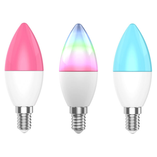 WOOX WiFi Smart LED RGB+CCT žarulja E14, 5W, 470lm, 2700K-6500K dimabilna, WooxHome app, glasovna kontrola - Alexa & Google Assistant (R9075)