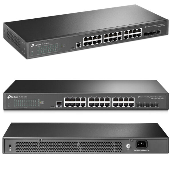 TP-Link Omada JetStream 28-port Gigabit L2+ Smart preklopnik (Switch), 24×G-LAN, 4×10G SFP+, 19" rack-mount