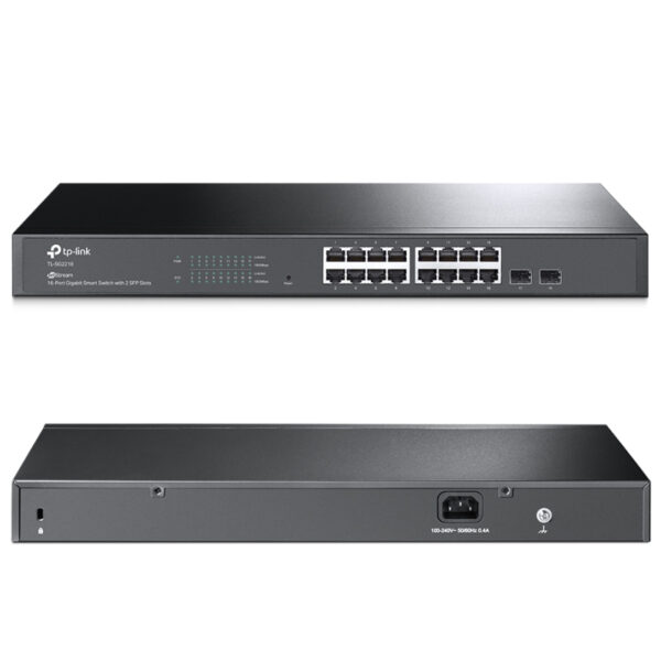 TP-Link Omada JetStream 16-port Gigabit L2+ upravljiv preklopnik (Switch), 16×10/100/1000M RJ45 ports, 2×SFP, 1U 19" rack mount