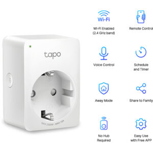 TP-Link Tapo Smart WiFi Plug, 2.4GHz, 802.11b/g/n, BT4.2, Tapo app, kontrola potrošnje energije, Timer/Schedule postavke, Glasovna kotrola Amazon Alexa/Google Assistant