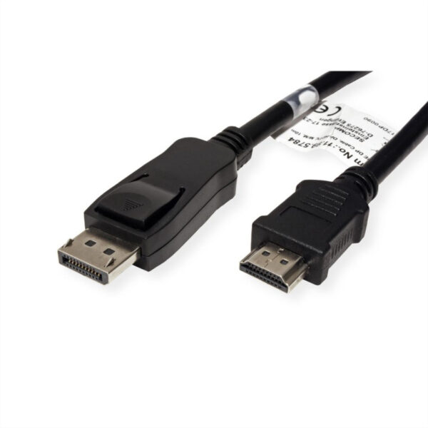 53896_02 Roline VALUE DisplayPort kabel v1.1, DP - HDMI (HDTV), M/M, 10m, crni