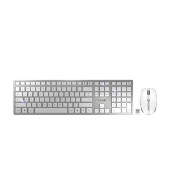 Cherry DW 9100 Slim bežična/BT tipkovnica + miš, AES-128 enkripcija, bijelo/siva