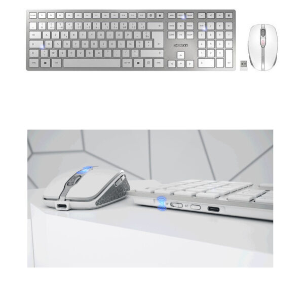 Cherry DW 9100 Slim bežična/BT tipkovnica + miš, AES-128 enkripcija, bijelo/siva