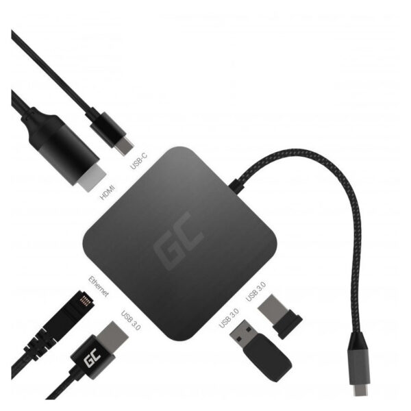 Green Cell HUB adapter 6in1 USB-C (HDMI, USB-C, 3x USB 3.0 & Ethernet) - za MacBook Pro, Dell XPS, Lenovo X1 Carbon & ostale