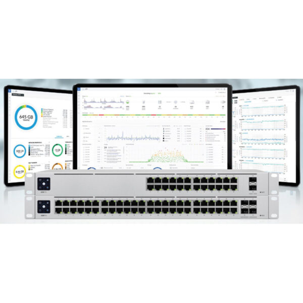 Ubiquiti UniFi Managed 48-port Gigabit Switch, 4×10G SFP+, Touchscreen LCD, Rackmount (USW-PRO-48)