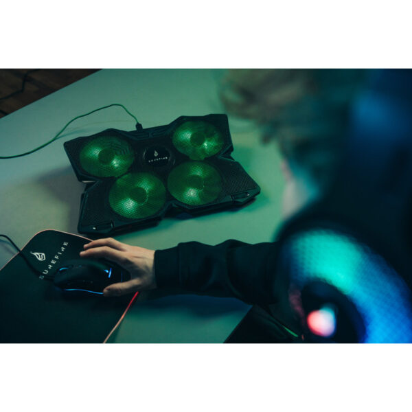 SureFire Bora Gaming podloga za hlađenje prijenosnika do 17", USB, zeleni LED