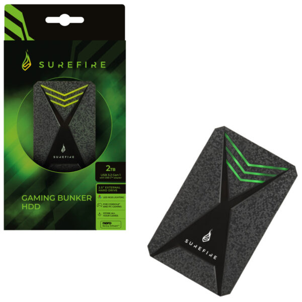 SureFire 2.5" Gaming Bunker 2TB vanjski HDD, USB 3.2 Gen 1, crni