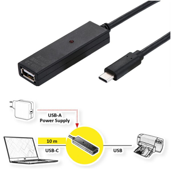 Roline VALUE USB2.0 aktivni produžni kabel A-C, 10m