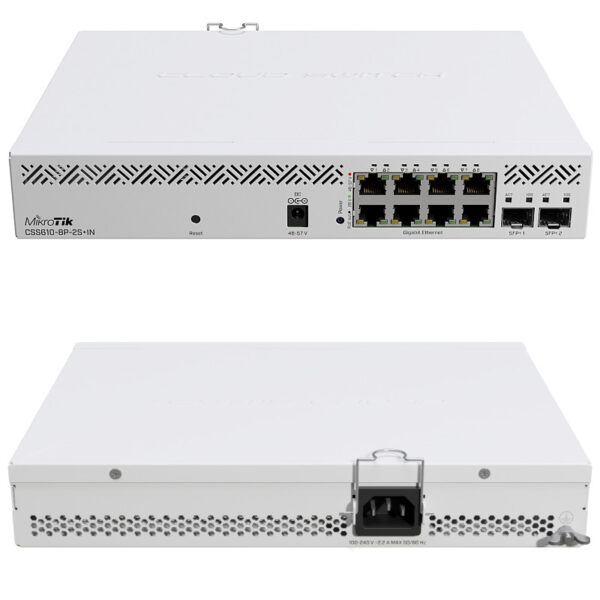 Mikrotik Cloud Smart Switch CSS610-8P-2S+IN, 8×G-LAN PoE-out, 802.3af/at, 2×SFP+ 10G, SwOS, desktop kučište, PSU