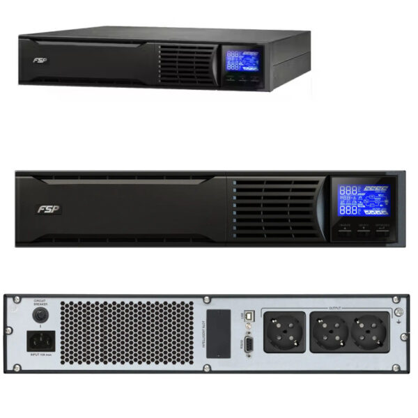 58885_01 Fortron Source Champ Rack 1000VA/900W, On-line double conversion, USB, RS-232, 3×Schuko, 2×9Ah, 3.2min autonomija, LCD