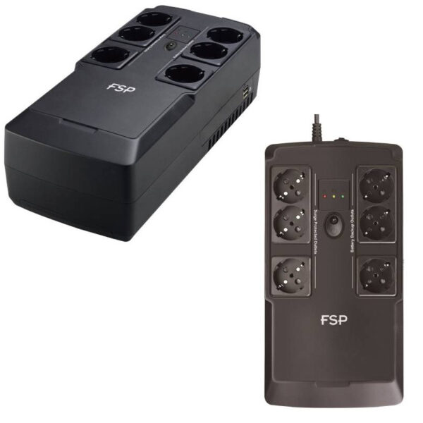 Fortron Source NanoFit 600VA/300W, Offline, 2×USB, 6×Schuko, 1×4.5Ah, 7min autonomija@50%