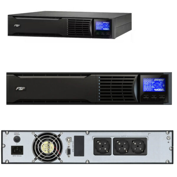 Fortron Source Champ Rack 2000VA/1800W, On-line double conversion, USB, RS-232, 3×Schuko, 4×9Ah, 3.5min autonomija, LCD