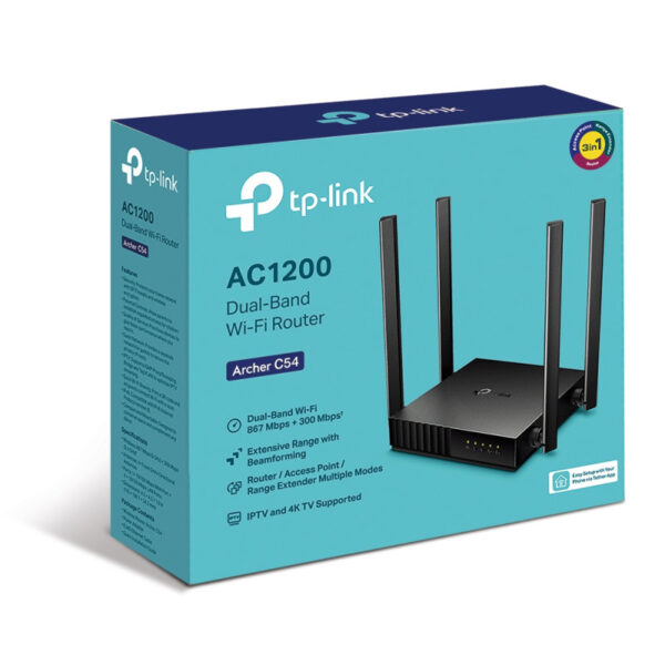 TP-Link AC1200 Archer C54 bežični usmjerivač (Dual-Band Router) 300Mbps/867Mbps (2.4GHz/5GHz), 802.11a/b/g/n/ac, 1×WAN, 4×LAN, 4xfiksne antene
